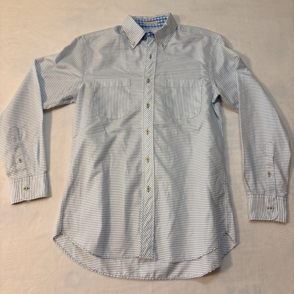 Julian's Trueblues Mens M Blue White Pinstripe Cotton Button Down Shirt Usa Made
